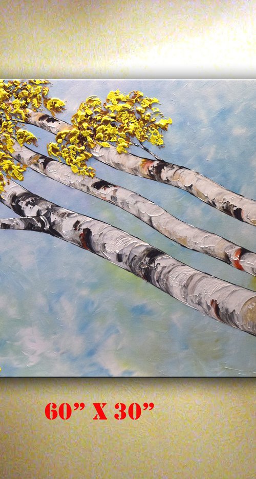 Birches - Large Birch Tree Painting 60" x 30" by Nataliya Stupak