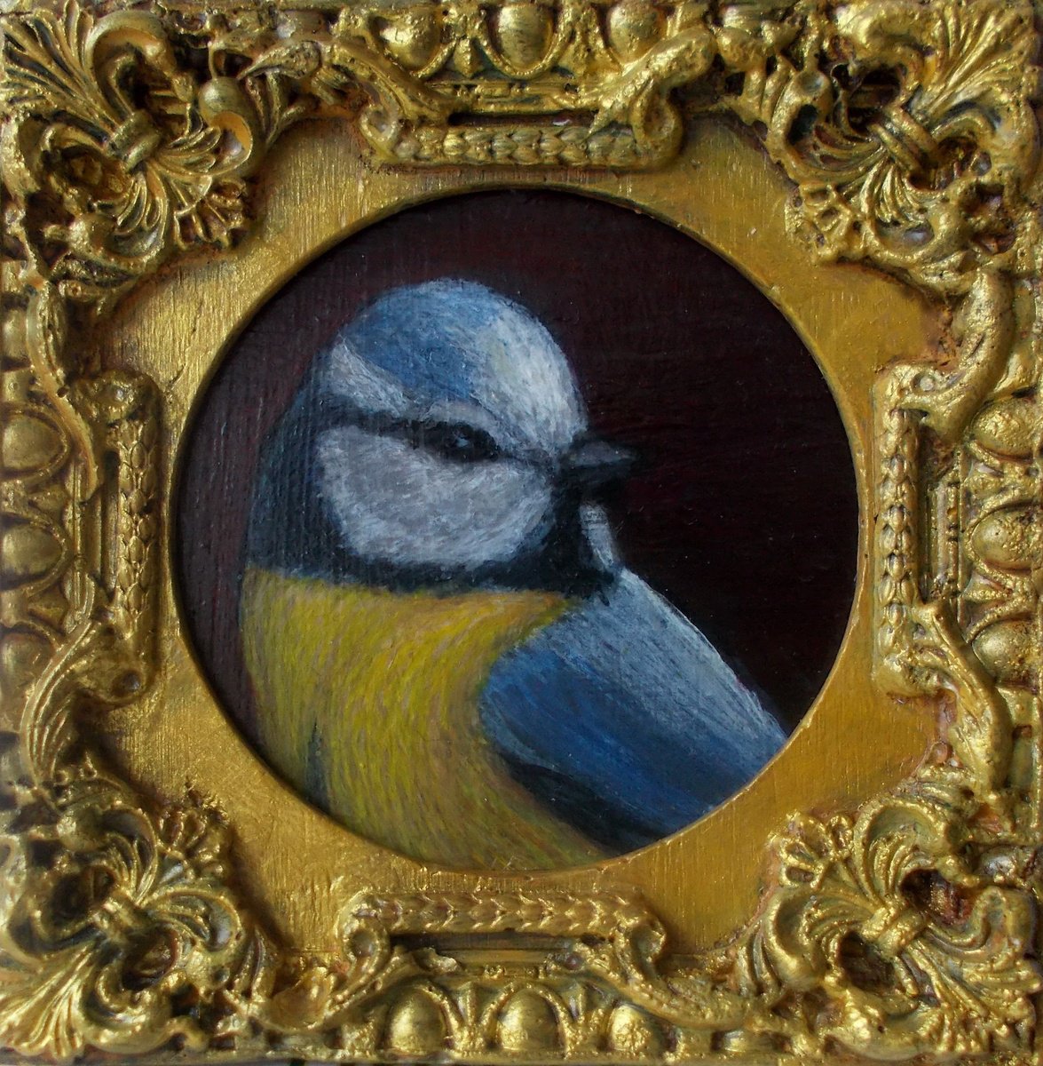 Blue Tit Bird art in frame by Tatyana Mironova