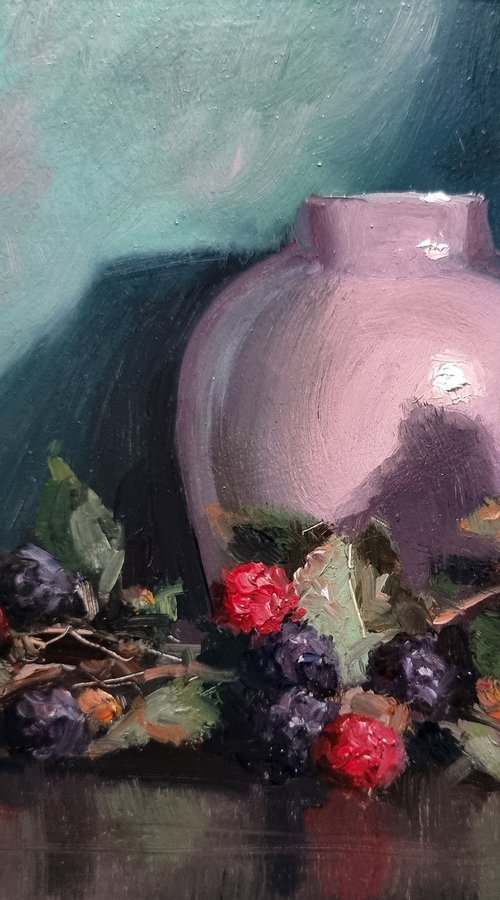 Blackberries and a Pink Vase by Pascal Giroud