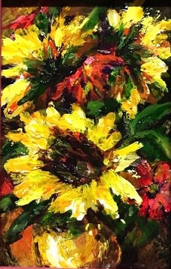 Sunflowers in a Golden Vase (Miniature)