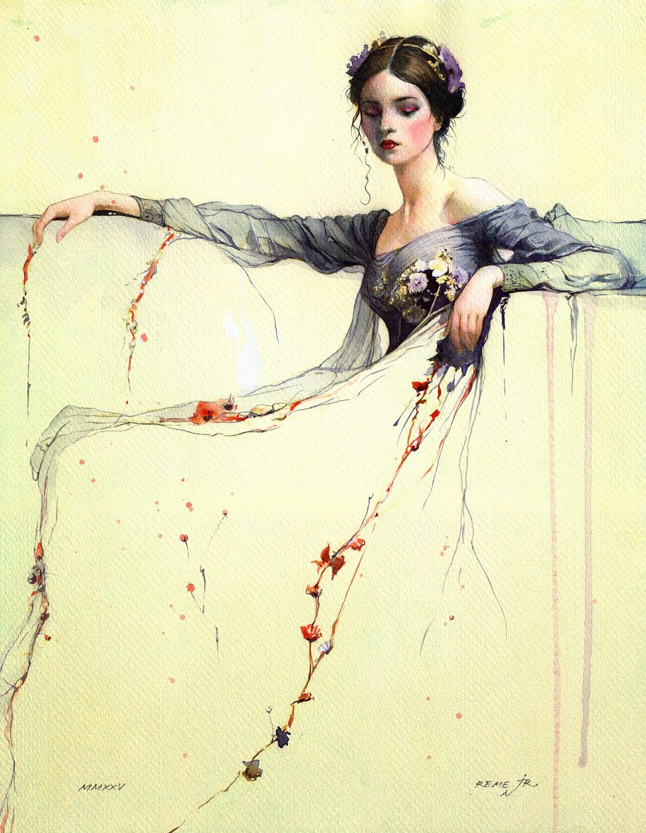 Impressionistic Portrait Watercolour By Reme Jr., 12 X 15", Beautiful Girl Lxxviii, Original Artwork