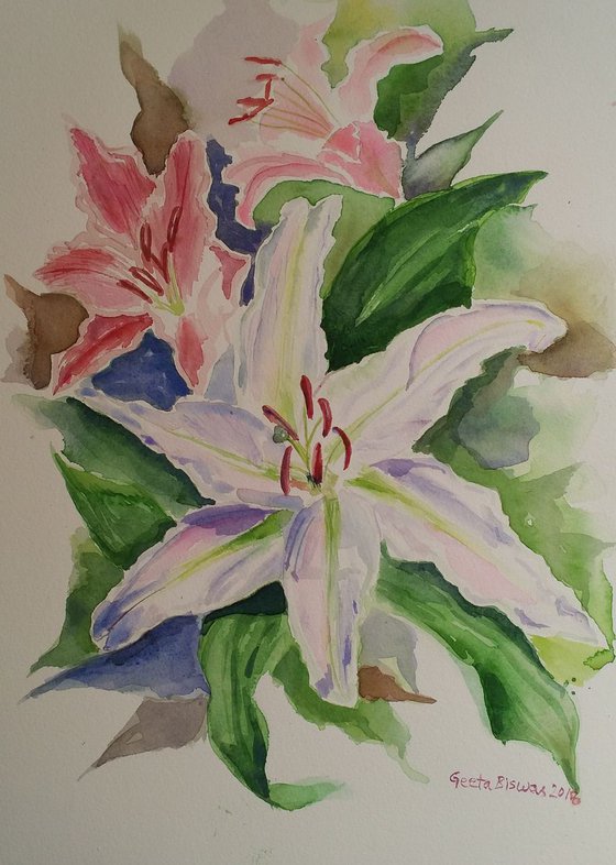 Lillies watercolor still life