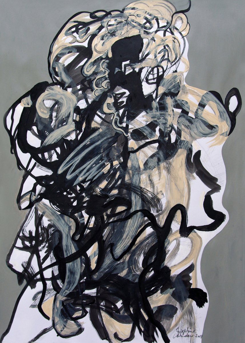 Organic Abstract Ink Drawing By Josephine Window, 23 X 33", Ink Brush Drawing 6, Original Artwork