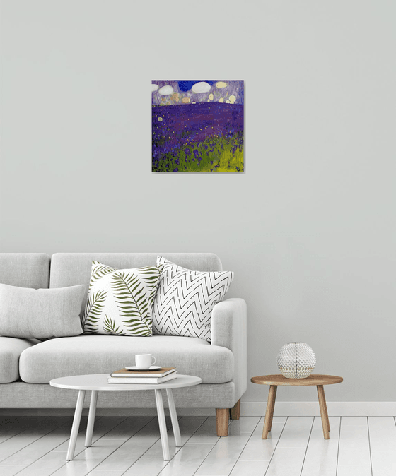 Contemporary Abstract Purple Lavender & Gold Leaf Clouds.