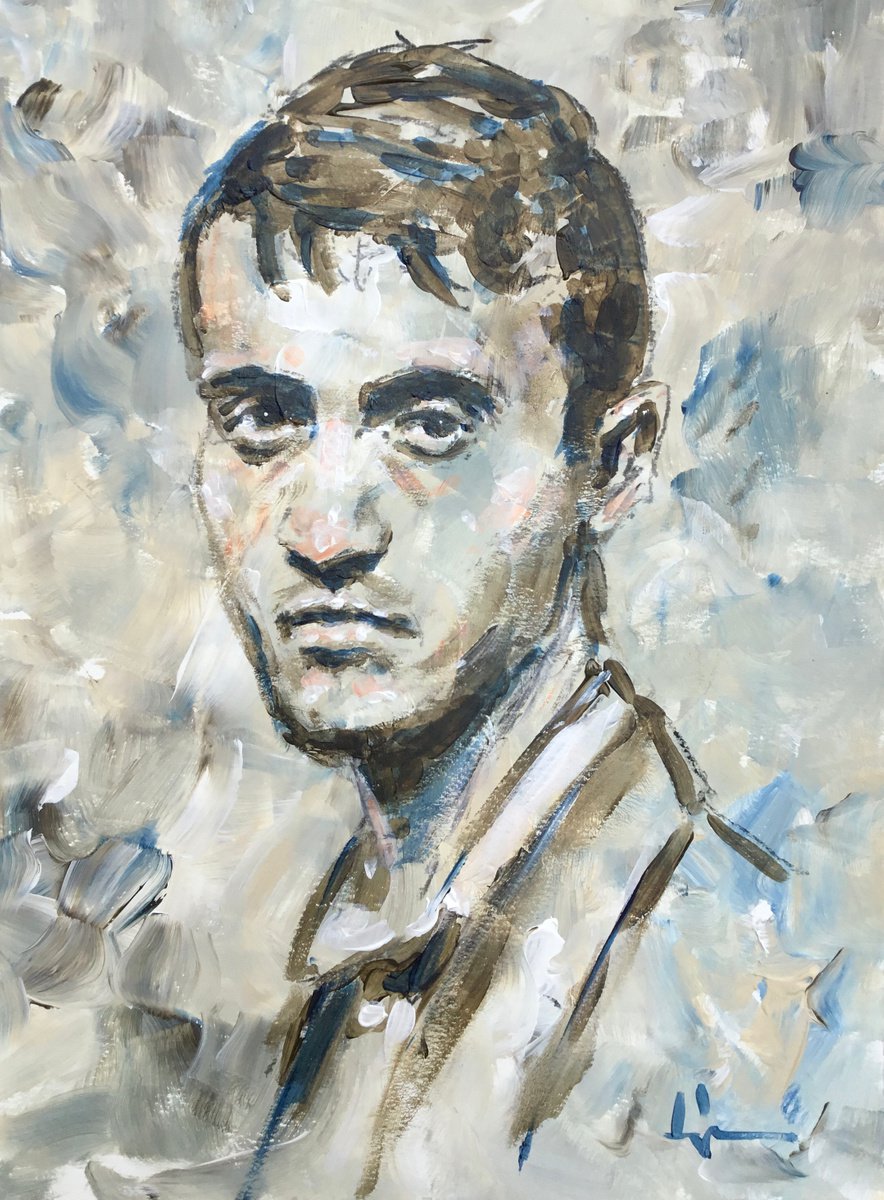 Expressive Portrait Acrylic Painting By Dominique Deve, 12 X 16, In Moscow, Original Artwork