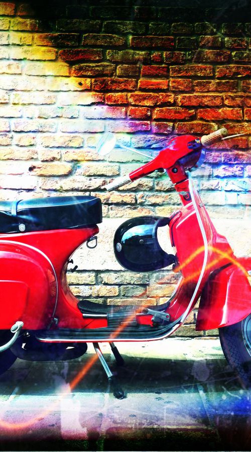 Red Vespa in Italy - 60x80x4cm print on canvas 00706m1 READY to HANG by Kuebler