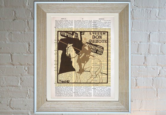 Don Quixote - Collage Art Print on Large Real English Dictionary Vintage Book Page