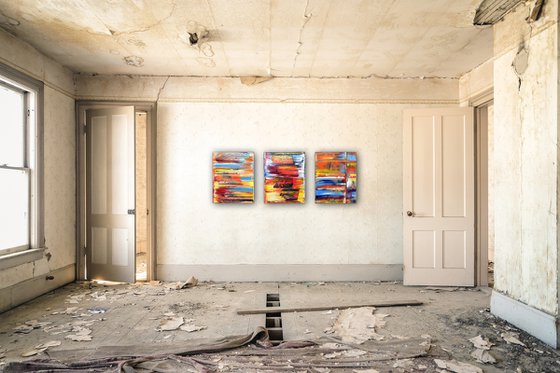 "Make Us" - FREE USA SHIPPING - Original PMS Abstract Triptych Oil Paintings On Canvas - 48" x 20"