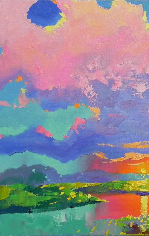 "Sky colors" - 2021 Original Abstract Landscape Bright Home Decor by Mykhailo Novikov