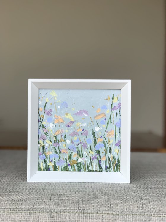 Floral Field abstract acrylic painting Framed 15x15cm
