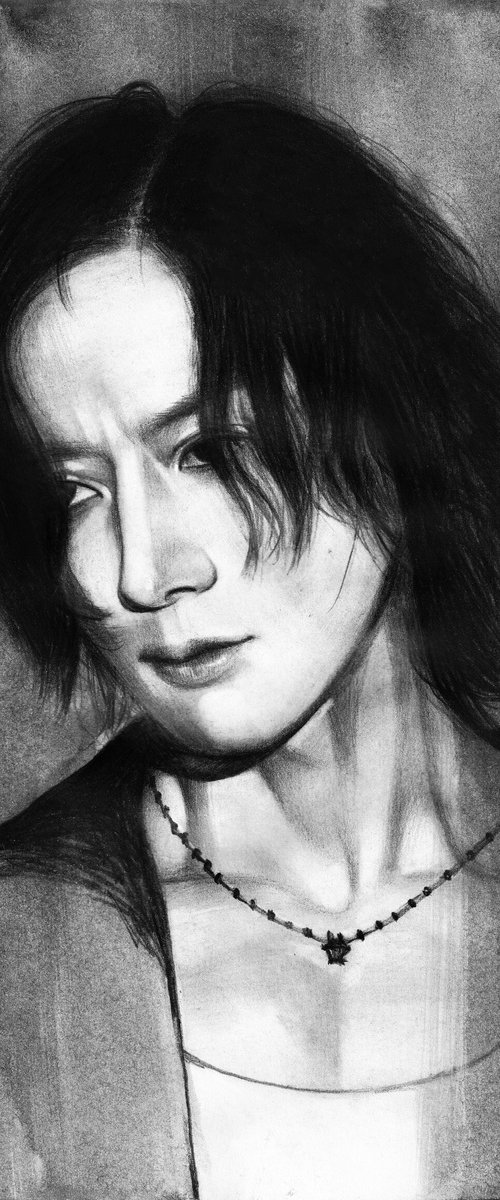 Original Graphite and ink drawing on paper " KARASU " by Anastasia Terskih