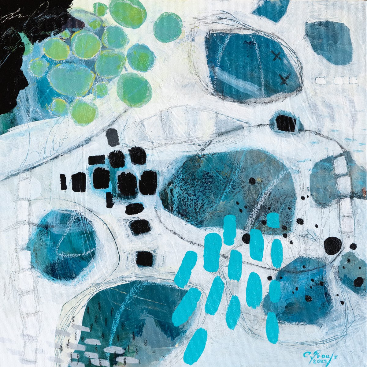 Abstract Painting By Chantal Proulx, 12 X 12, Parle-Moi, Original Artwork