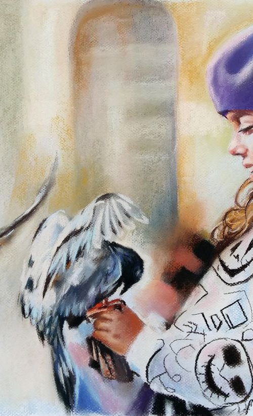 Girl with pigeons by Magdalena Palega