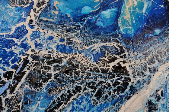 Oceanic Currents 140cm x 180cm Blue Cream Abstract Art