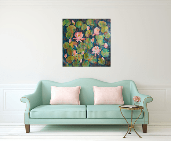 Lily pond of passion ! Large square painting