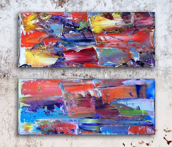 "Streaking Series" - Save As Series - Original PMS Abstract Diptych Oil Paintings On Wood - 28" x 24"