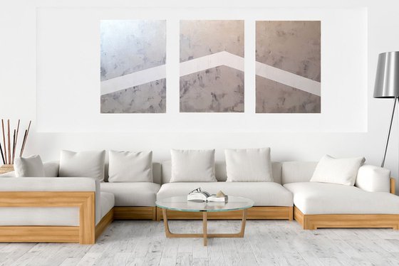 Winter Slopes - XXL triptych textured abstract painting