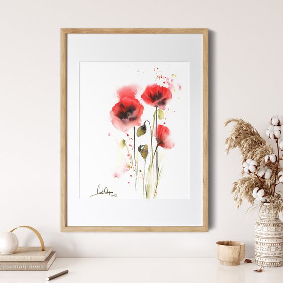 Poppy Florals Watercolor Painting