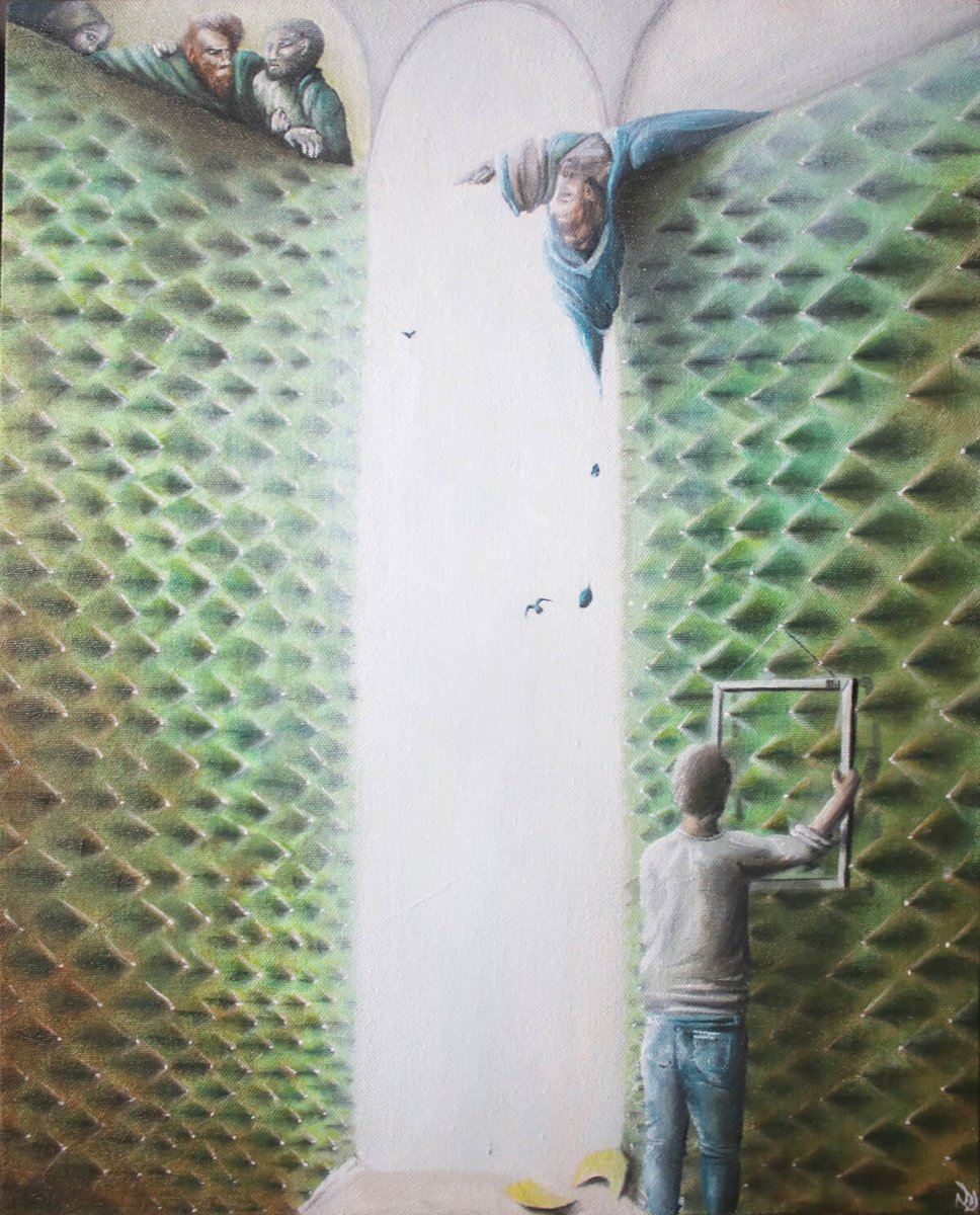 Surrealistic Portrait Oil Painting By Vanessa T Stefanova, 16 X 20", Blasphemy Of Decor Art, Original Artwork