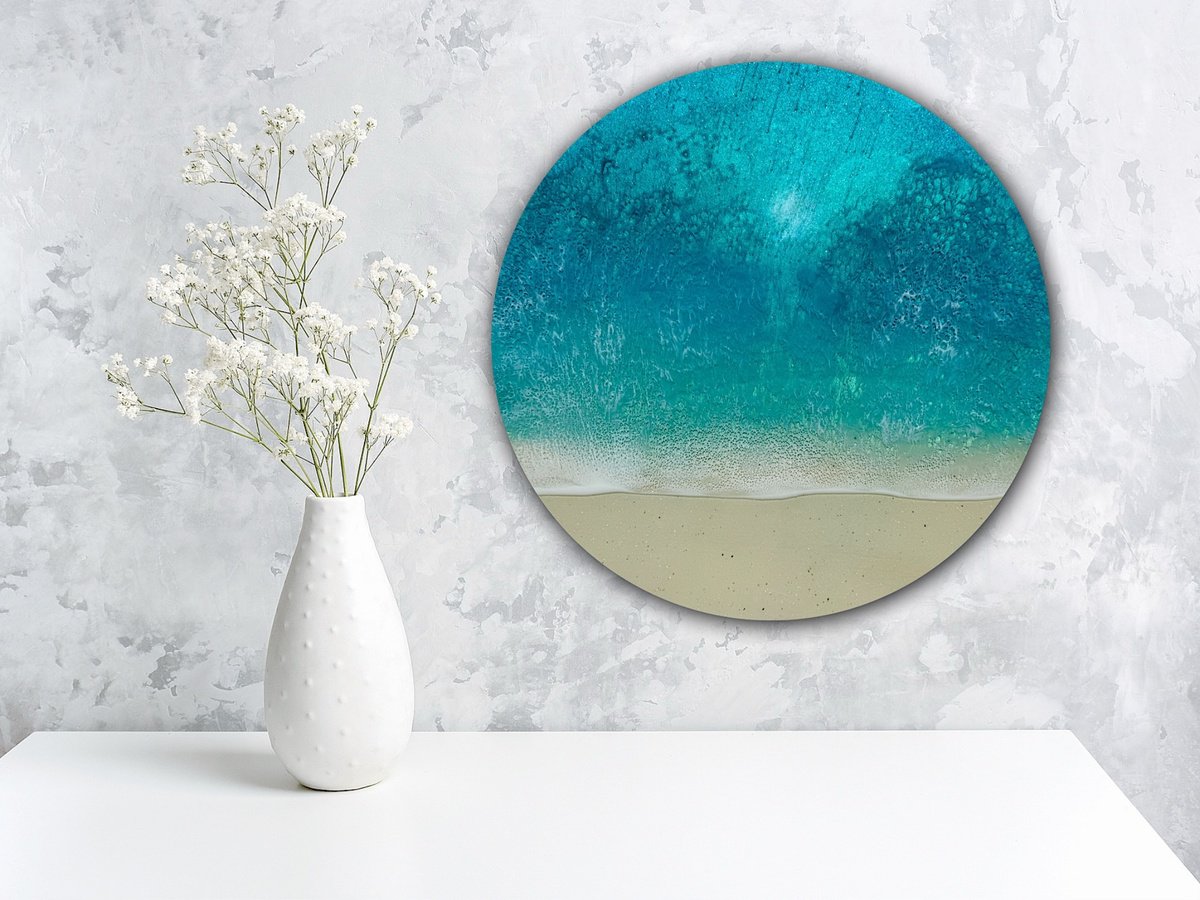 Organic Landscape Painting By Ana Hefco, 15 X 15, Round Ocean #101, Original Artwork