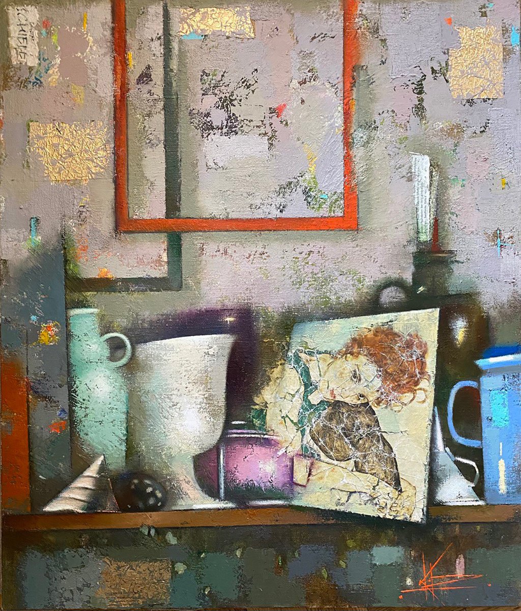 Impressionistic Still Life Oil Painting By Oksana Kornienko, 26 X 30", Viennese Trinkets, Original Artwork