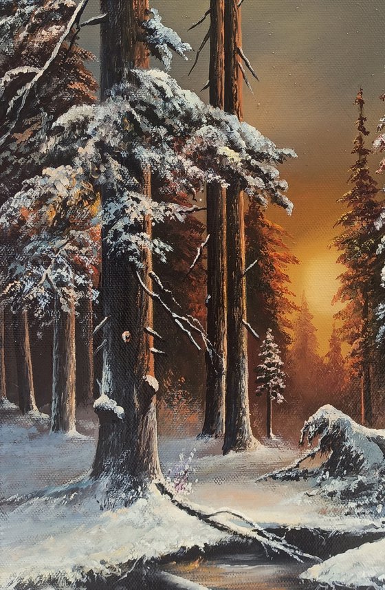 Winter in a forest  (24x30cm, oil painting, ready to hang)