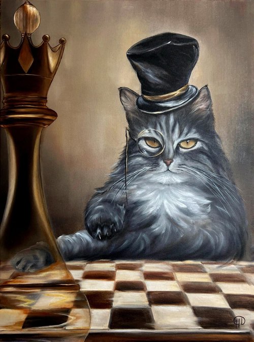 Vis-a-vis, chess, cat in a hat by Natalie Demina