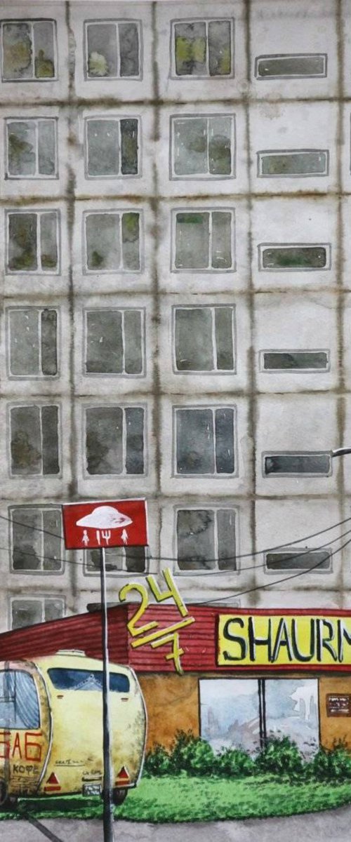 "Rivalry" 2020 Watercolor on paper 60x42 by Eugene Gorbachenko