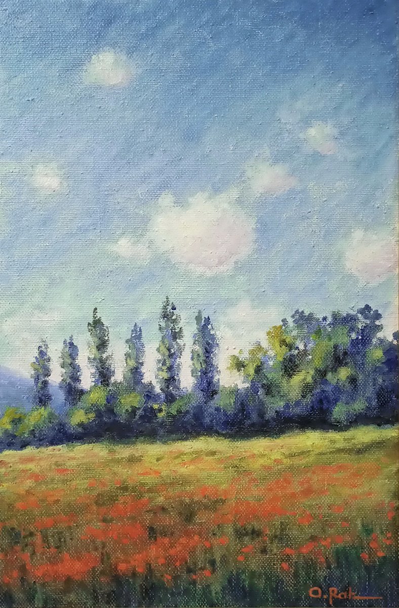 Impressionistic Landscape Oil Painting By Oleh Rak, 16 X 24", Warm June, Original Artwork
