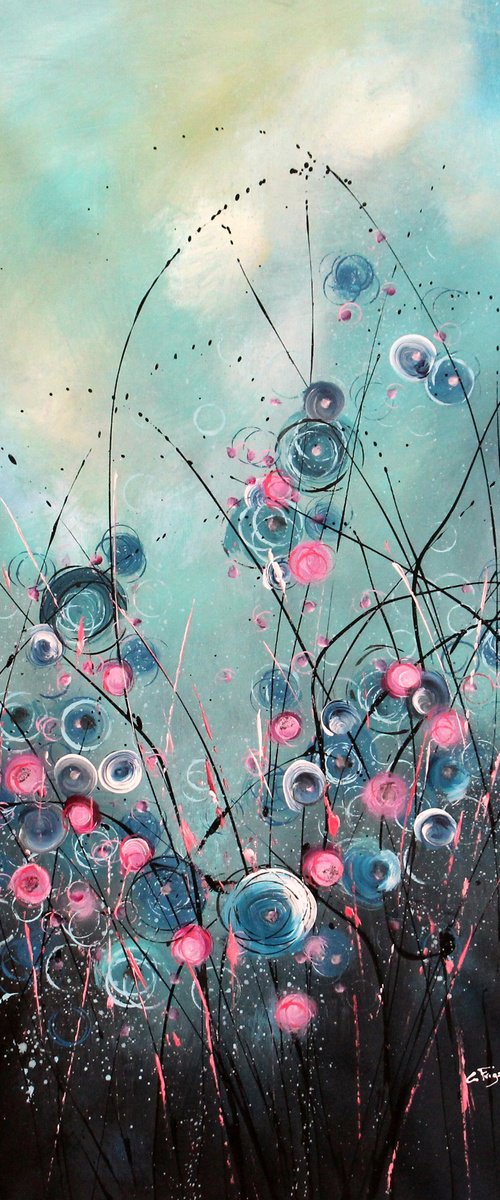 Wonderstorms #3 - Large  original abstract floral landscape by Cecilia Frigati