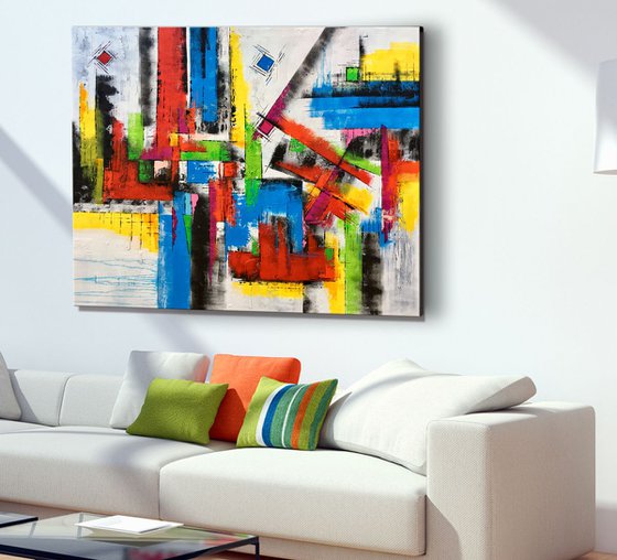 Young Hearts Run Free - XL LARGE,  Modern, Powerful, Heavy Textured, Joyful,  Energetic,  Bold,  Colorful Painting - READY TO HANG!