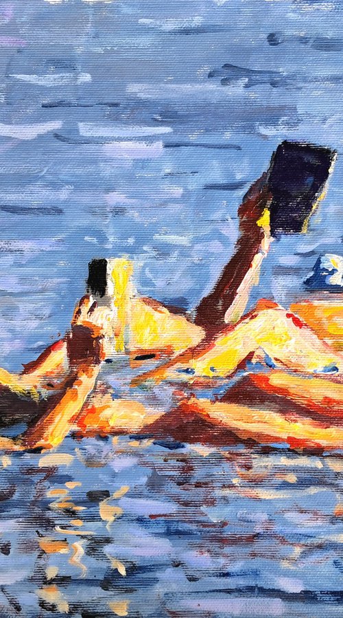 Pad reading sunbathers by Dimitris Voyiazoglou