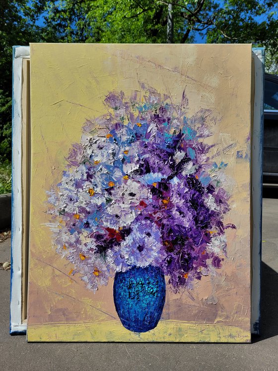 Bouquet in a blue vase  60x80cm