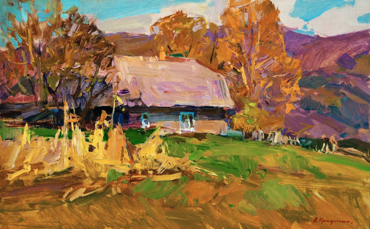 Impressionistic Landscape Oil Painting By Aleksandr Kryushyn, 24 X 15, Sunny Day, Original Artwork