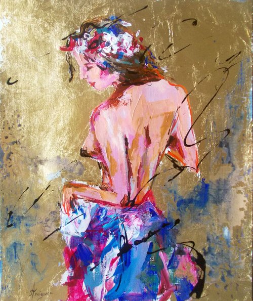 Now and Forever II -Woman Acrylic Mixed Media Art on Paper by Antigoni Tziora