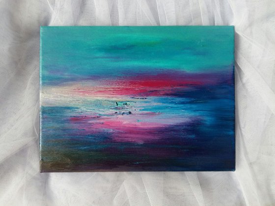 Slow sunset...and sky has met the water, original artwork, 18x24 cm, FREE SHIPPING