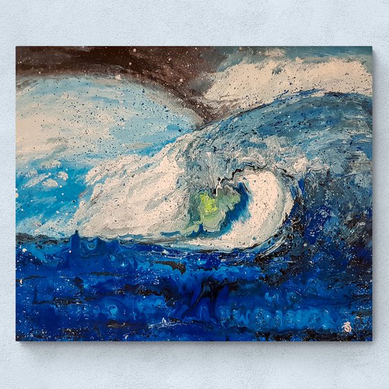 Ondoj N-2 (H)96x(W)116x(D)2.5 cm. Wave Action Painting