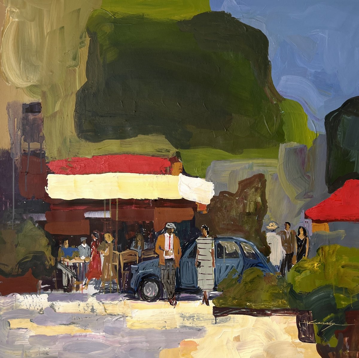 Abstract Cityscapes Acrylic Painting By Jacob Burda, 36 X 36, New Stories, Original Artwork