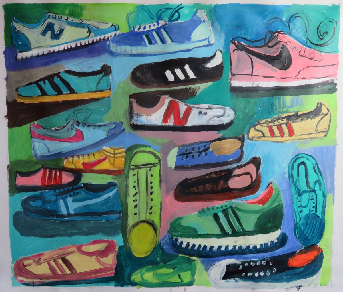 Urban And Pop Portrait Acrylic Painting By Stephen Abela, 32 X 28", Sneakers, Original Artwork