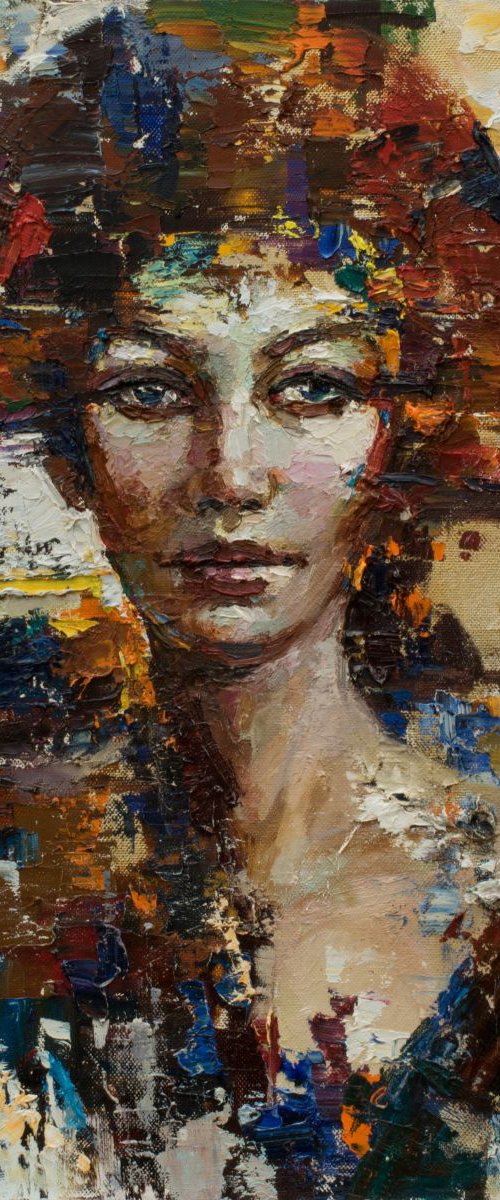 Abstract girl portrait painting, Original oil painting by Anastasiia Valiulina