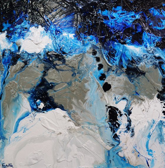 Blue Genetics 120cm x 120cm Blue White Textured Abstract Art