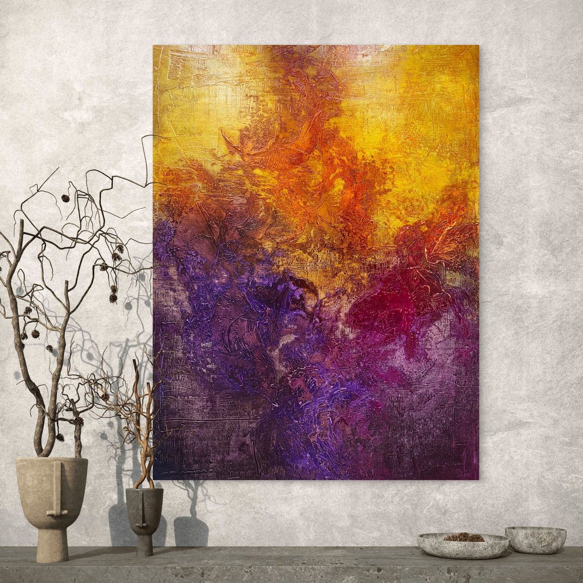 Abstract Acrylic Painting By Andrada Anghel, 30 X 40, Gold Shift, Original Artwork