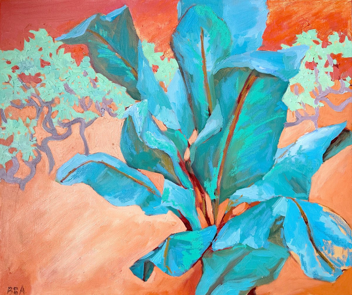 Impressionistic Painting , Blue Leaves Orange Landscape. By Anna Bogushevskaya, 24 X 20, Artwork For Sale On Artfinder