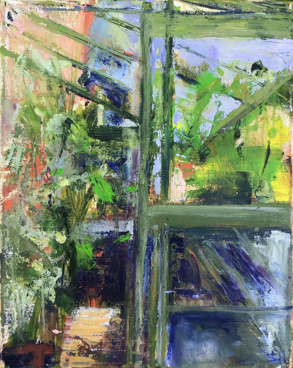 Organic Cityscapes Oil Painting By Sandra Haney, 9 X 12", Greenhouse 2, Original Artwork