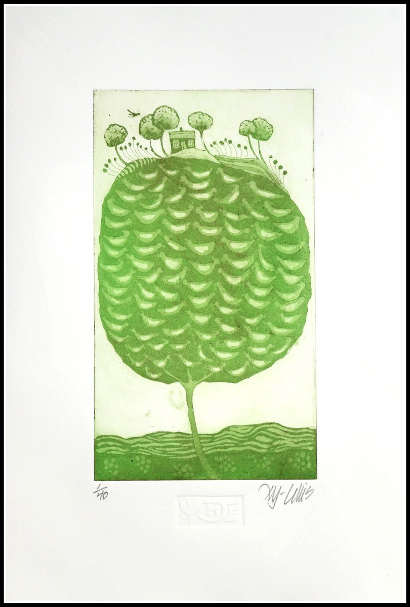 Illustrative Animal Etchings & Engravings By Mariann Johansen-Ellis, 10 X 15", Bird Tree, Original Artwork