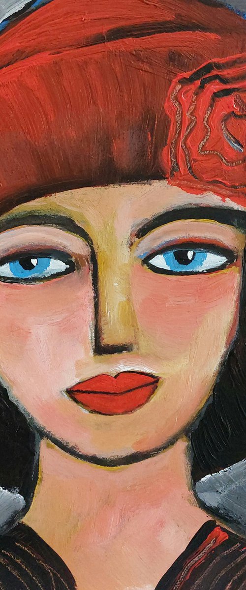 Girl with Red Hat. by Nelly van Nieuwenhuijzen