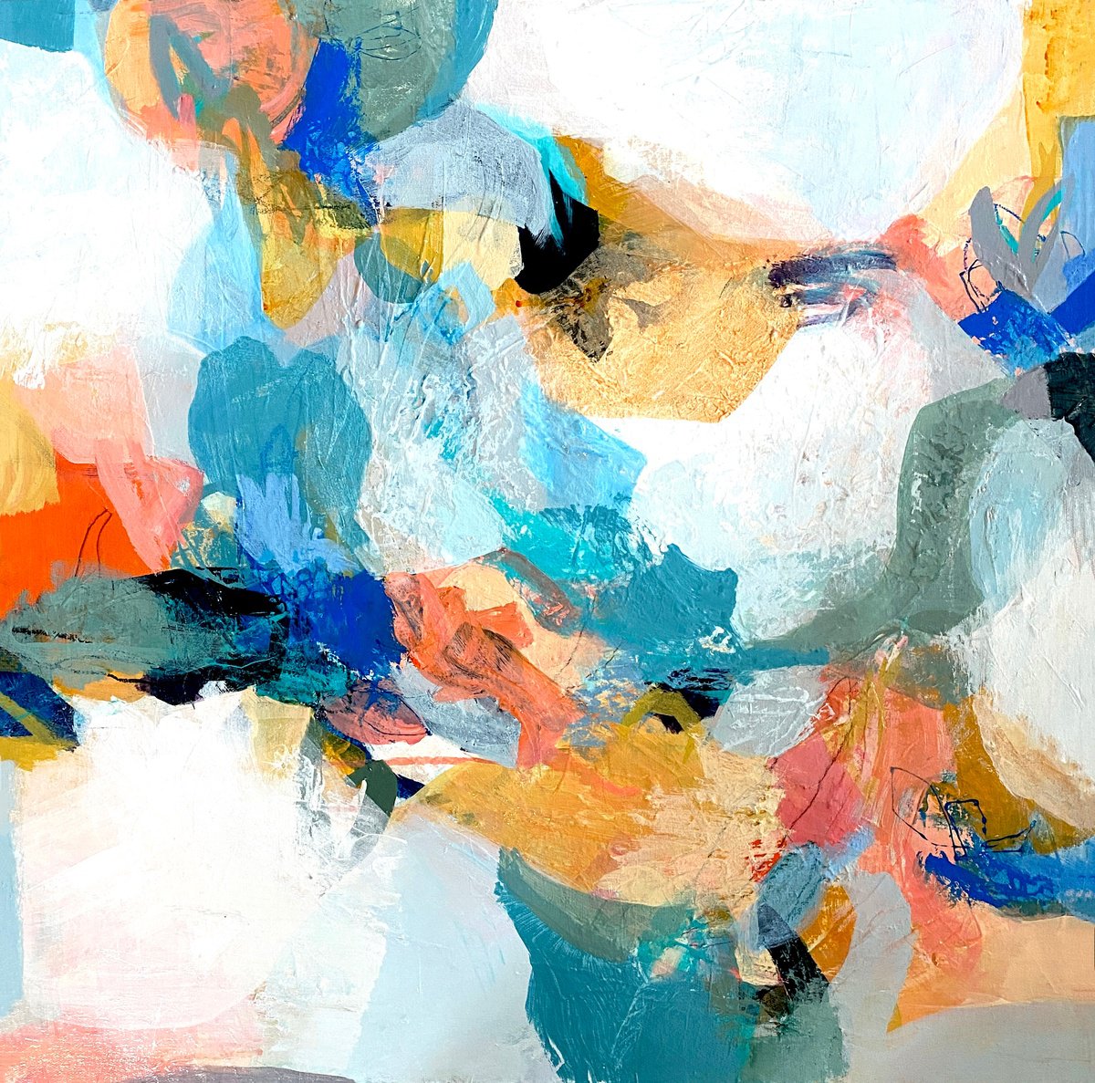 Organic Abstract Acrylic Painting By Debbie Joplin, 24 X 24, Tango, Original Artwork