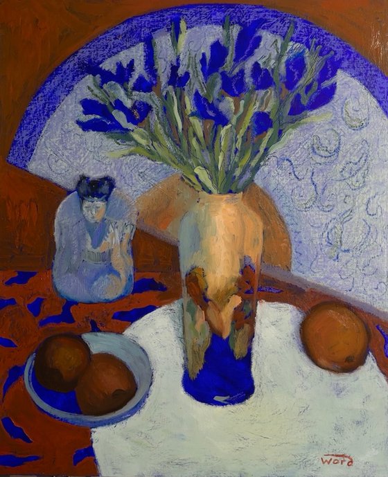 The still life with blue fan.