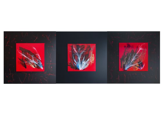 Extra Large "Red on Black" Triptych