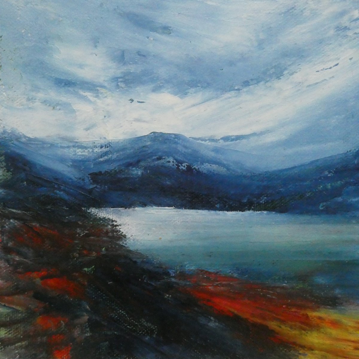 Impressionistic Landscape Oil Painting By Oconnart, 10 X 10", Frozen Loch Scotland, Original Artwork